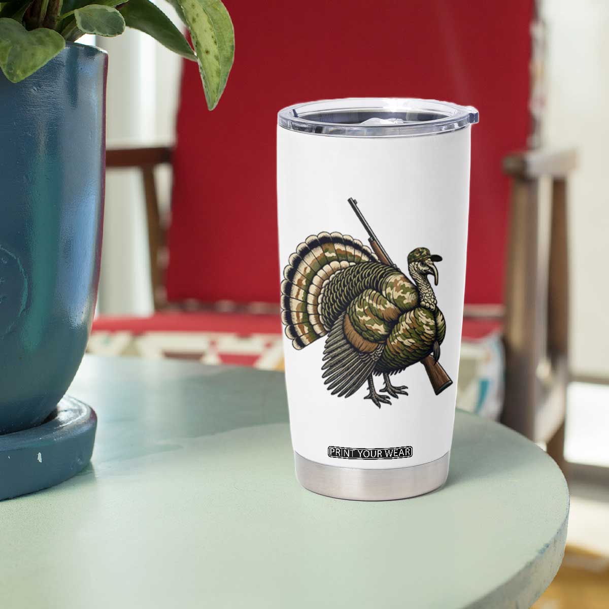 Funny Camo Turkey Hunter Rifle Gift Tumbler Cup - Print Your Wear