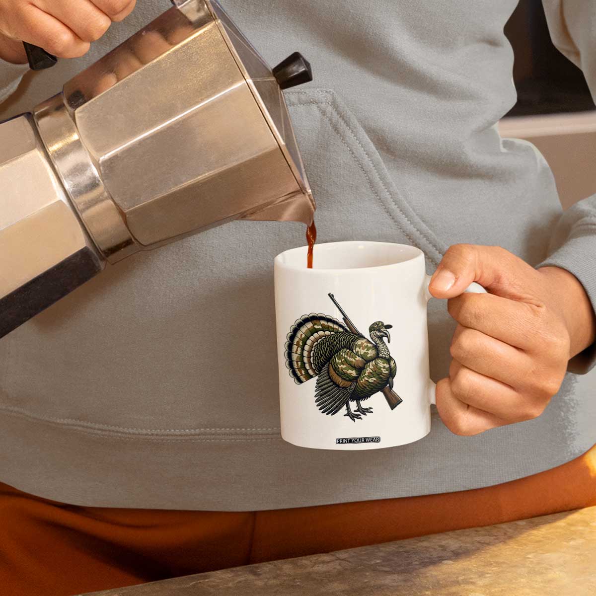 Funny Camo Turkey Hunter Rifle Gift Coffee Mug TS12 Print Your Wear