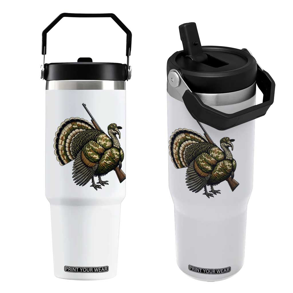 Funny Camo Turkey Hunter Rifle Gift Flip Straw Tumbler TS12 One Size: 30 oz White Print Your Wear