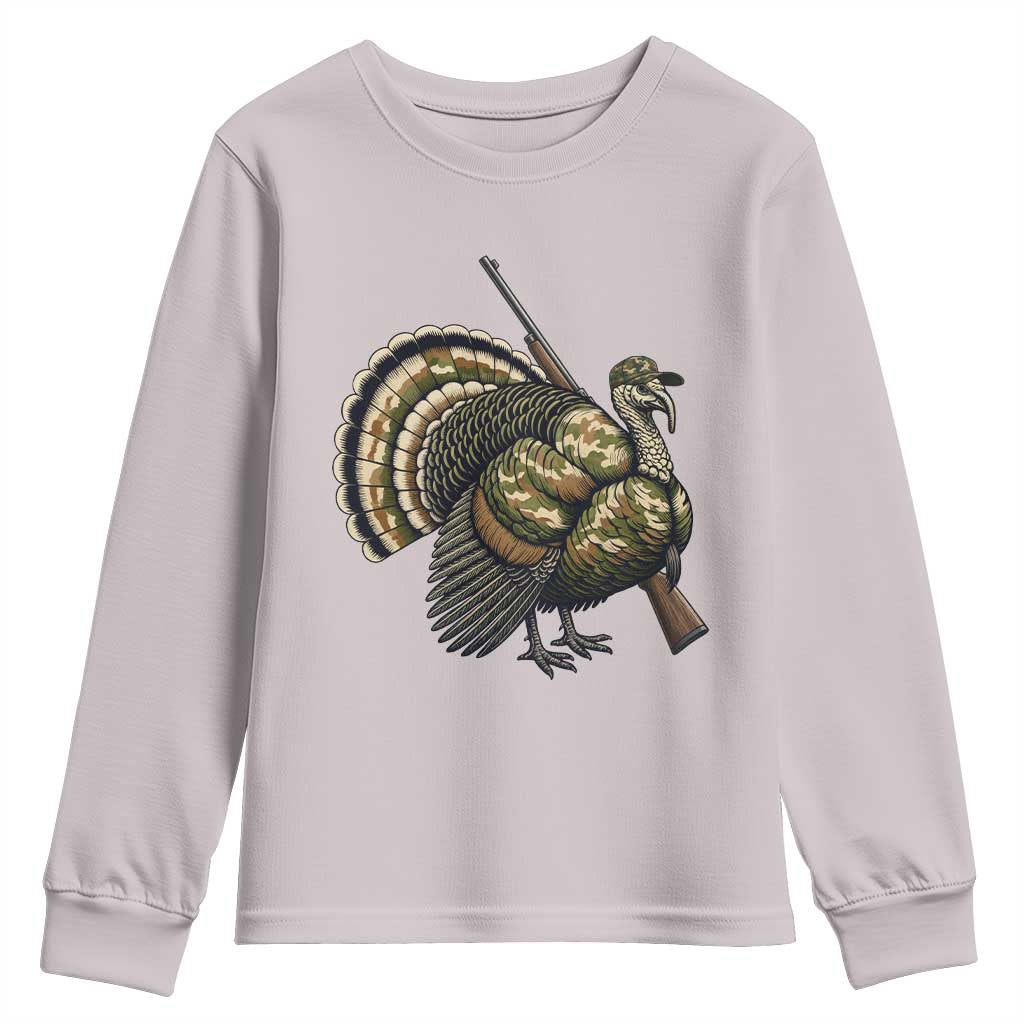 Funny Camo Turkey Hunter Rifle Gift Youth Sweatshirt TS12 Ice Gray Print Your Wear