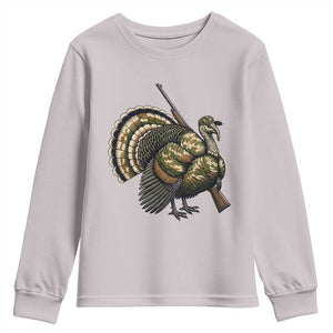 Funny Camo Turkey Hunter Rifle Gift Youth Sweatshirt TS12 Ice Gray Print Your Wear