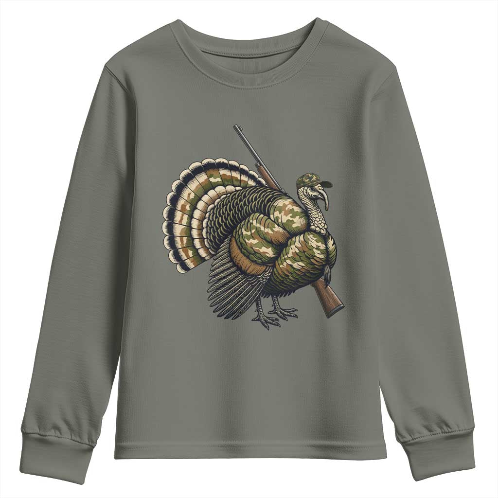 Funny Camo Turkey Hunter Rifle Gift Youth Sweatshirt TS12 Military Green Print Your Wear