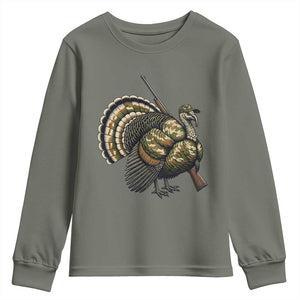 Funny Camo Turkey Hunter Rifle Gift Youth Sweatshirt TS12 Military Green Print Your Wear