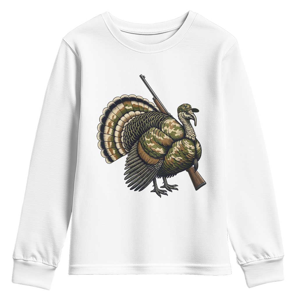 Funny Camo Turkey Hunter Rifle Gift Youth Sweatshirt TS12 White Print Your Wear