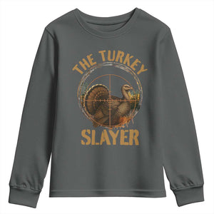 The Turkey Slayer Youth Sweatshirt Funny Hunting Season Gift TS12 Dark Heather Print Your Wear