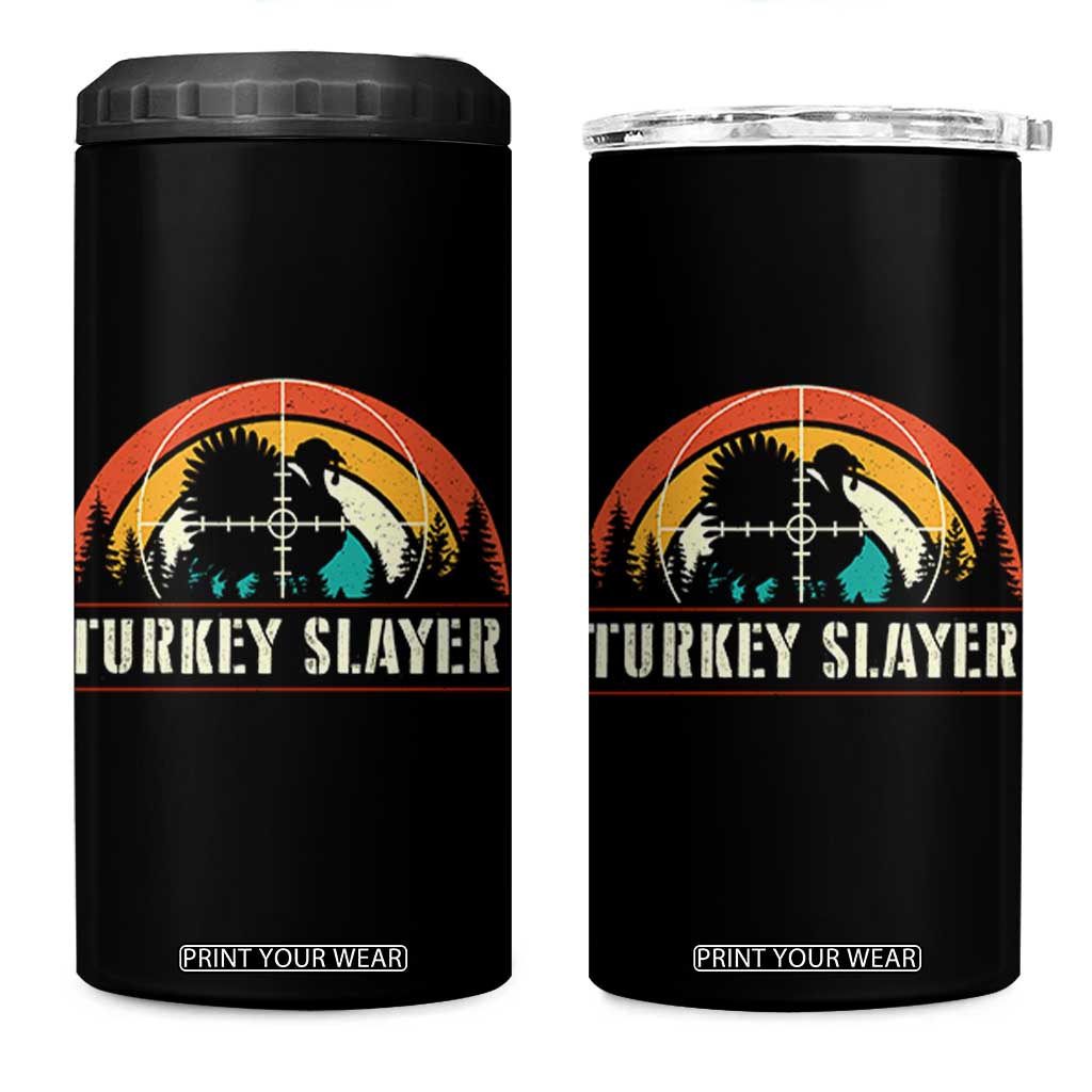 Turkey Slayer 4 in 1 Can Cooler Tumbler Vintage Sunset Hunting Season Gift TS12 One Size: 16 oz Black Print Your Wear