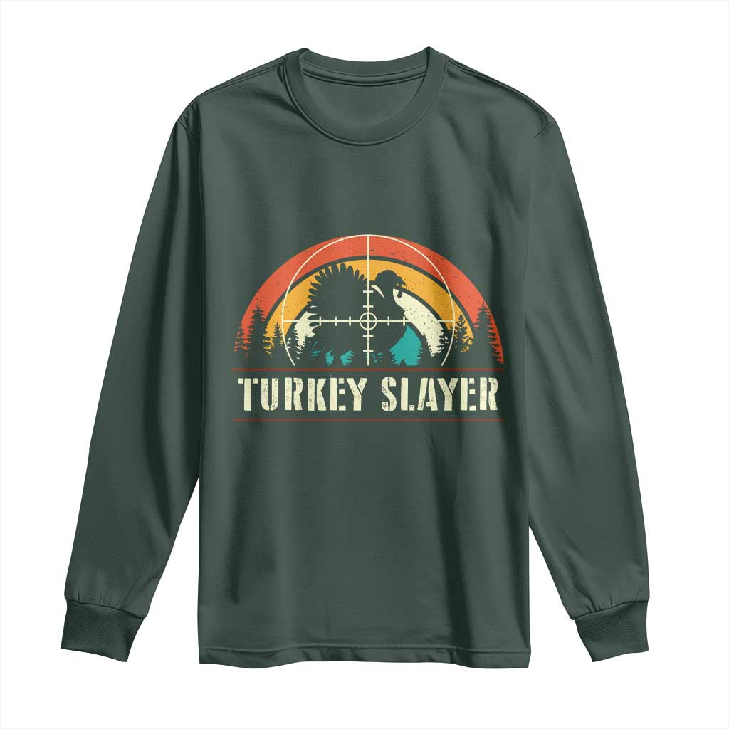 Turkey Slayer Long Sleeve Shirt Vintage Sunset Hunting Season Gift TS12 Dark Forest Green Print Your Wear