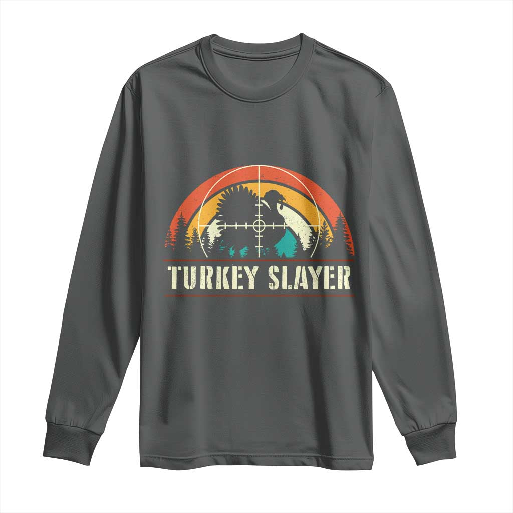 Turkey Slayer Long Sleeve Shirt Vintage Sunset Hunting Season Gift TS12 Dark Heather Print Your Wear