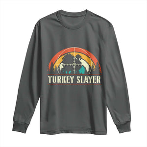 Turkey Slayer Long Sleeve Shirt Vintage Sunset Hunting Season Gift TS12 Dark Heather Print Your Wear