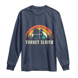 Turkey Slayer Long Sleeve Shirt Vintage Sunset Hunting Season Gift TS12 Navy Print Your Wear