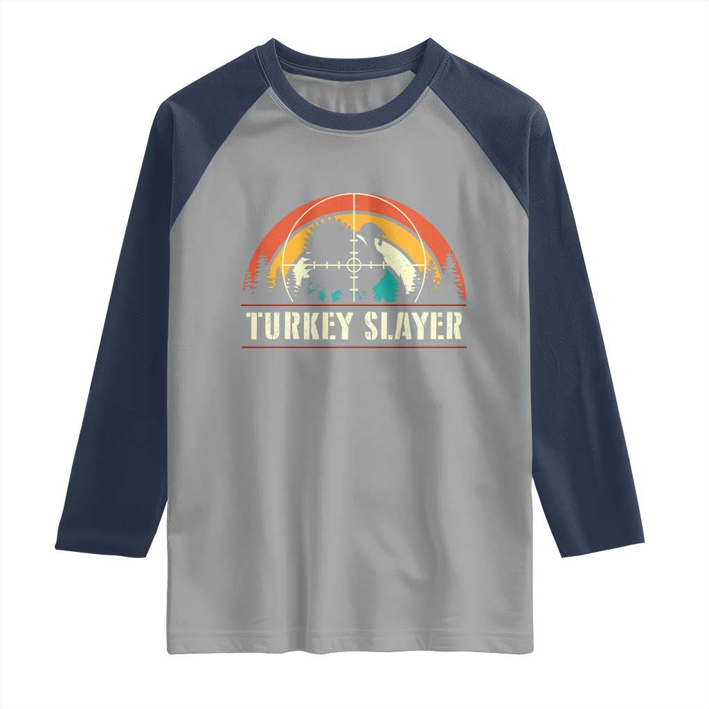 Turkey Slayer Raglan Shirt Vintage Sunset Hunting Season Gift TS12 Sport Gray Navy Print Your Wear