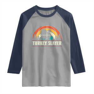 Turkey Slayer Raglan Shirt Vintage Sunset Hunting Season Gift TS12 Sport Gray Navy Print Your Wear