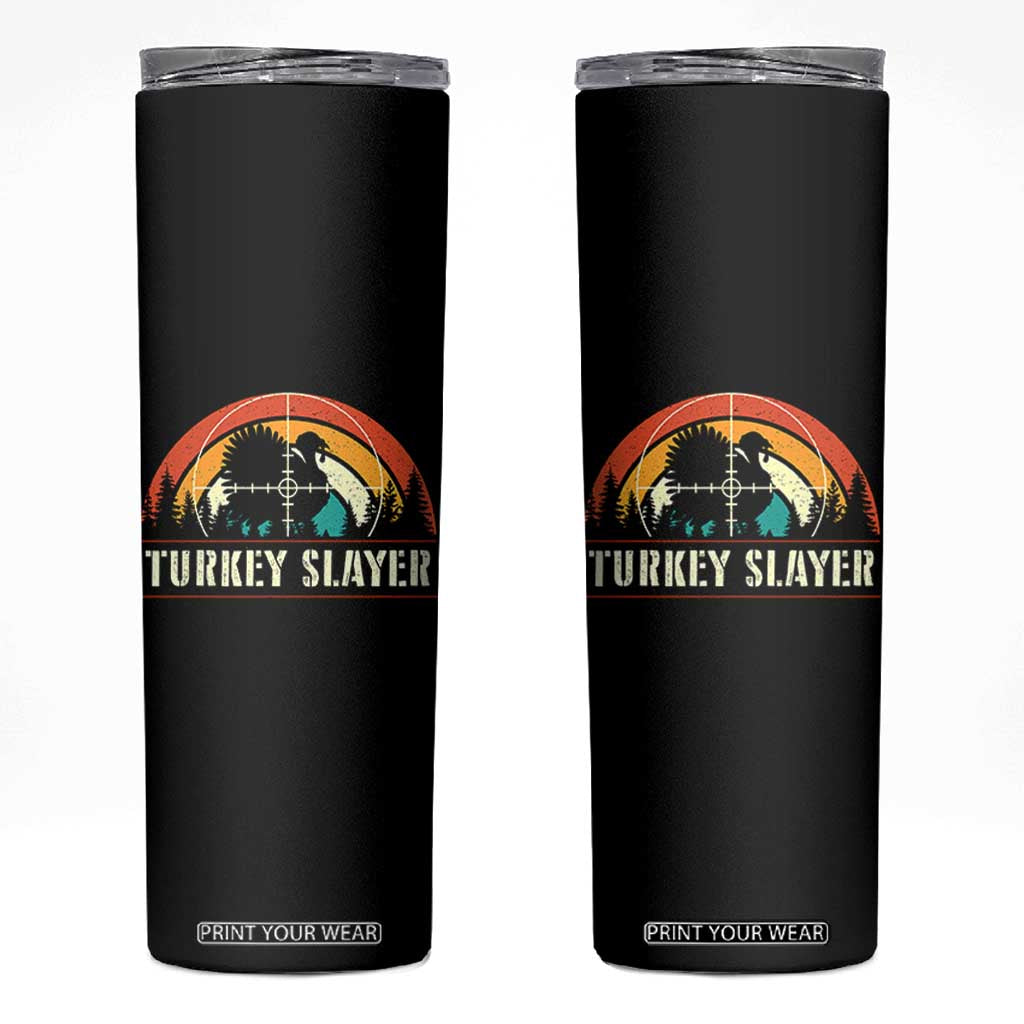 Turkey Slayer Skinny Tumbler Vintage Sunset Hunting Season Gift TS12 Black Print Your Wear