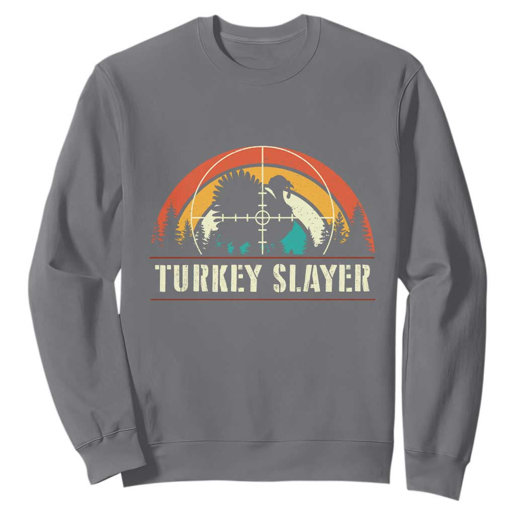 Turkey Slayer Sweatshirt Vintage Sunset Hunting Season Gift TS12 Charcoal Print Your Wear