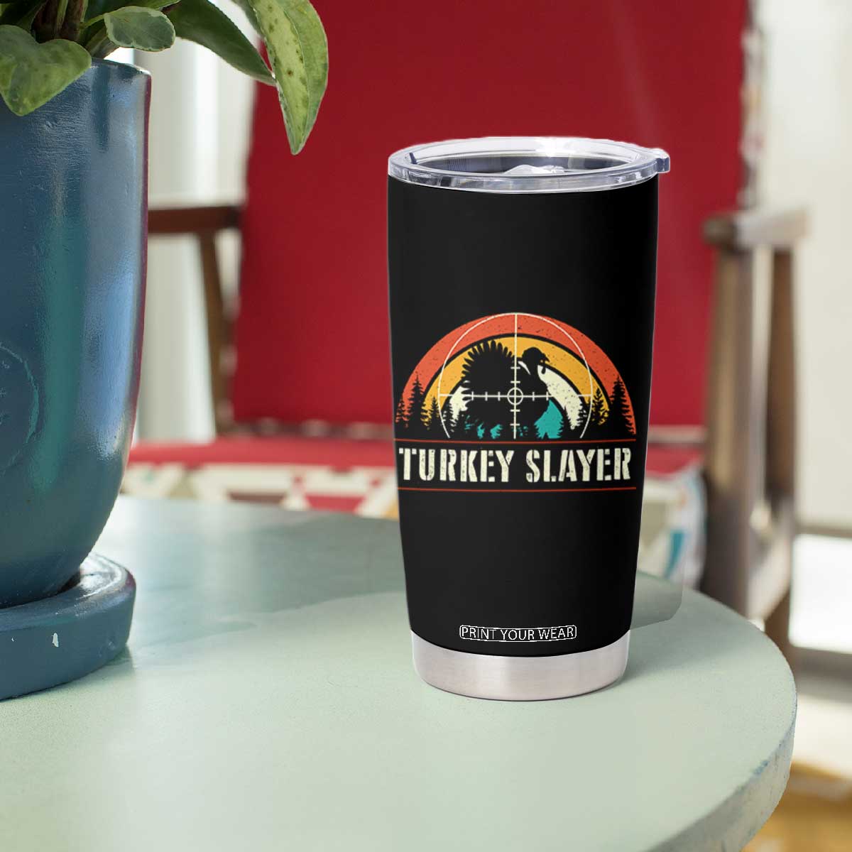 Turkey Slayer Tumbler Cup Vintage Sunset Hunting Season Gift - Print Your Wear