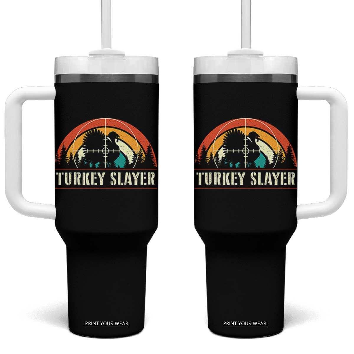 Turkey Slayer Tumbler With Handle Vintage Sunset Hunting Season Gift TS12 One Size: 40 oz Black Print Your Wear