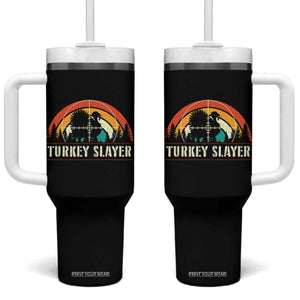 Turkey Slayer Tumbler With Handle Vintage Sunset Hunting Season Gift TS12 One Size: 40 oz Black Print Your Wear