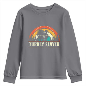 Turkey Slayer Youth Sweatshirt Vintage Sunset Hunting Season Gift TS12 Charcoal Print Your Wear