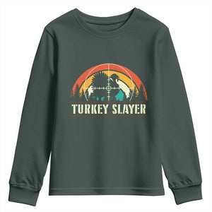 Turkey Slayer Youth Sweatshirt Vintage Sunset Hunting Season Gift TS12 Dark Forest Green Print Your Wear