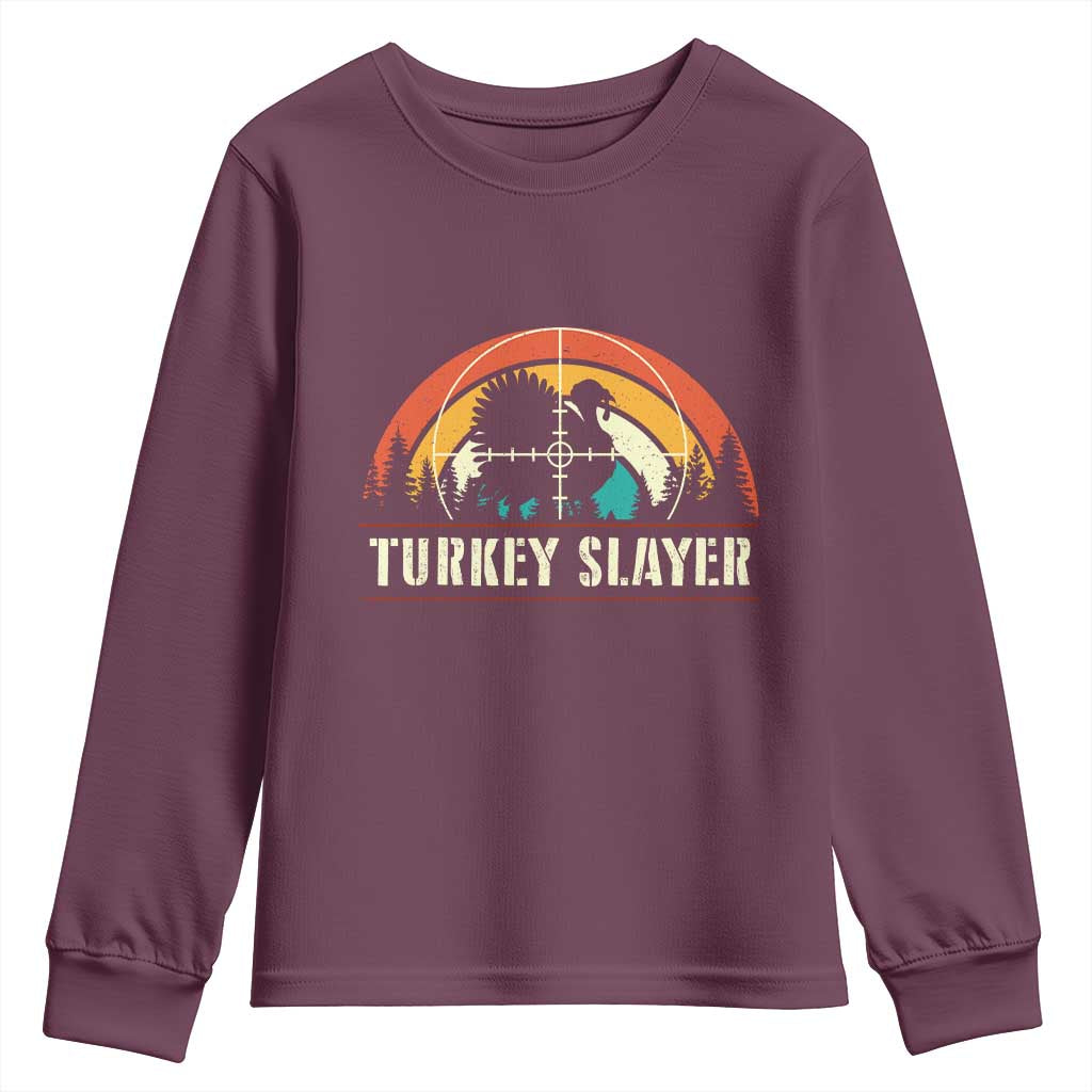 Turkey Slayer Youth Sweatshirt Vintage Sunset Hunting Season Gift TS12 Maroon Print Your Wear