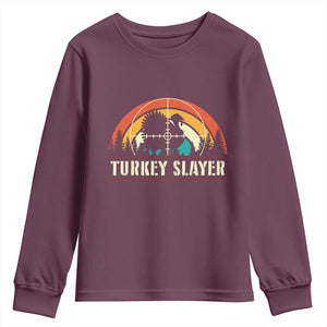Turkey Slayer Youth Sweatshirt Vintage Sunset Hunting Season Gift TS12 Maroon Print Your Wear
