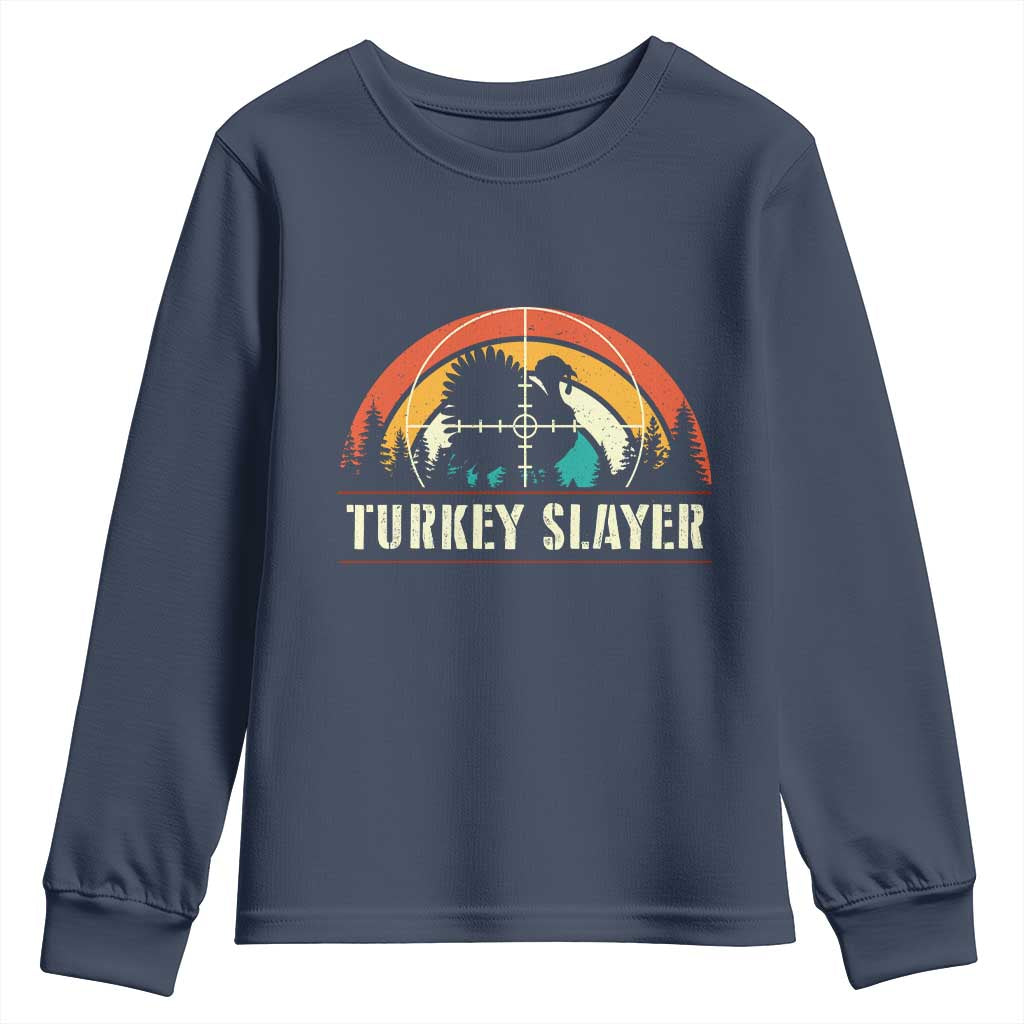 Turkey Slayer Youth Sweatshirt Vintage Sunset Hunting Season Gift TS12 Navy Print Your Wear