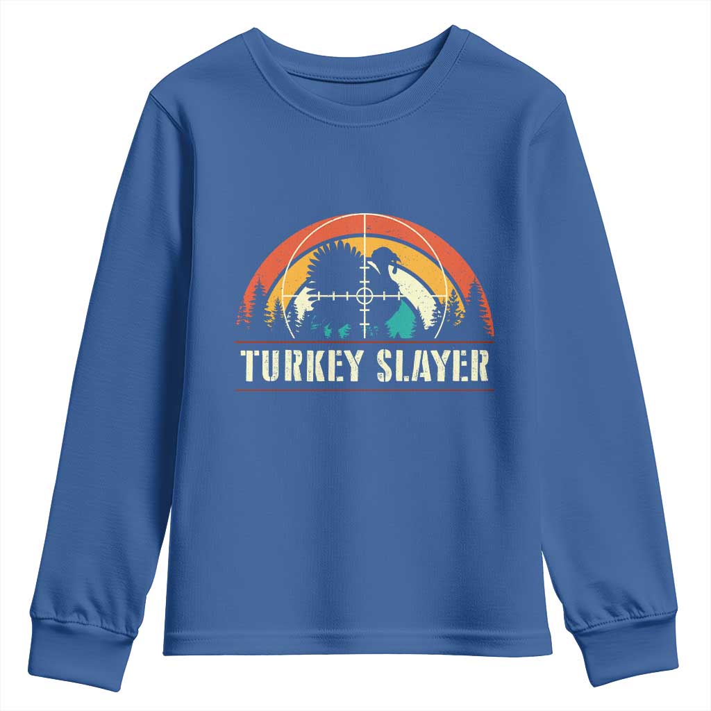 Turkey Slayer Youth Sweatshirt Vintage Sunset Hunting Season Gift TS12 Royal Blue Print Your Wear