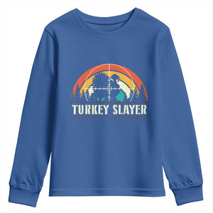 Turkey Slayer Youth Sweatshirt Vintage Sunset Hunting Season Gift TS12 Royal Blue Print Your Wear