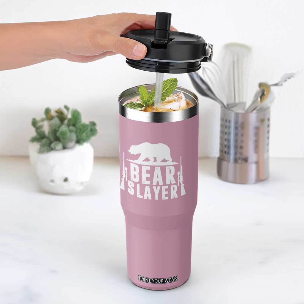 Bear Slayer Flip Straw Tumbler Hunting Season Gift TS12 One Size: 30 oz Light Pink Print Your Wear
