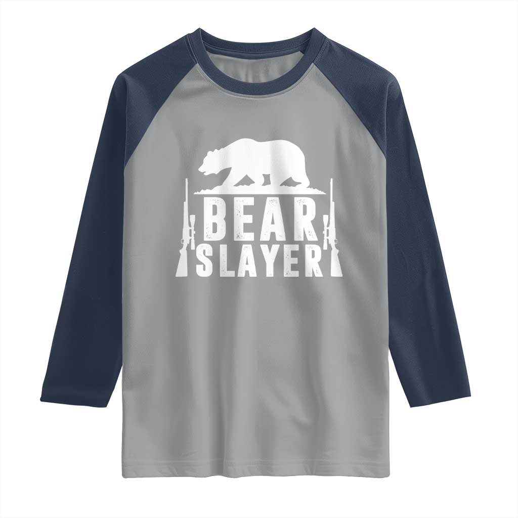 Bear Slayer Raglan Shirt Hunting Season Gift TS12 Sport Gray Navy Print Your Wear