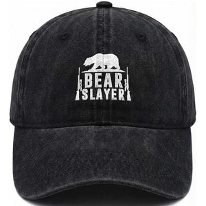 Bear Slayer Washed Cotton Baseball Cap Hunting Season Gift TS12 Washed Cap Universal Fit Black Print Your Wear