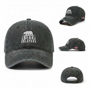 Bear Slayer Washed Cotton Baseball Cap Hunting Season Gift TS12 Washed Cap Universal Fit Dark Green Print Your Wear