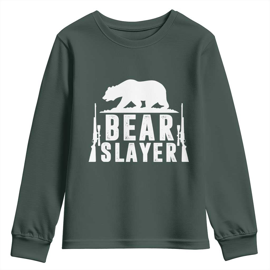Bear Slayer Youth Sweatshirt Hunting Season Gift TS12 Dark Forest Green Print Your Wear