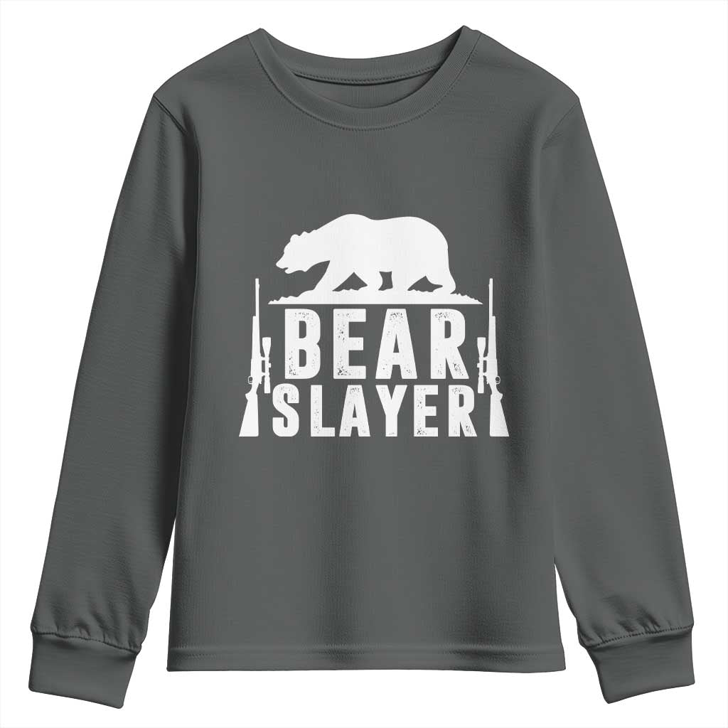 Bear Slayer Youth Sweatshirt Hunting Season Gift TS12 Dark Heather Print Your Wear