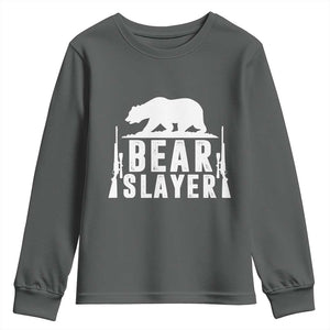 Bear Slayer Youth Sweatshirt Hunting Season Gift TS12 Dark Heather Print Your Wear