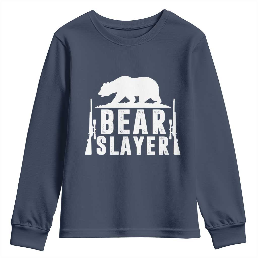 Bear Slayer Youth Sweatshirt Hunting Season Gift TS12 Navy Print Your Wear