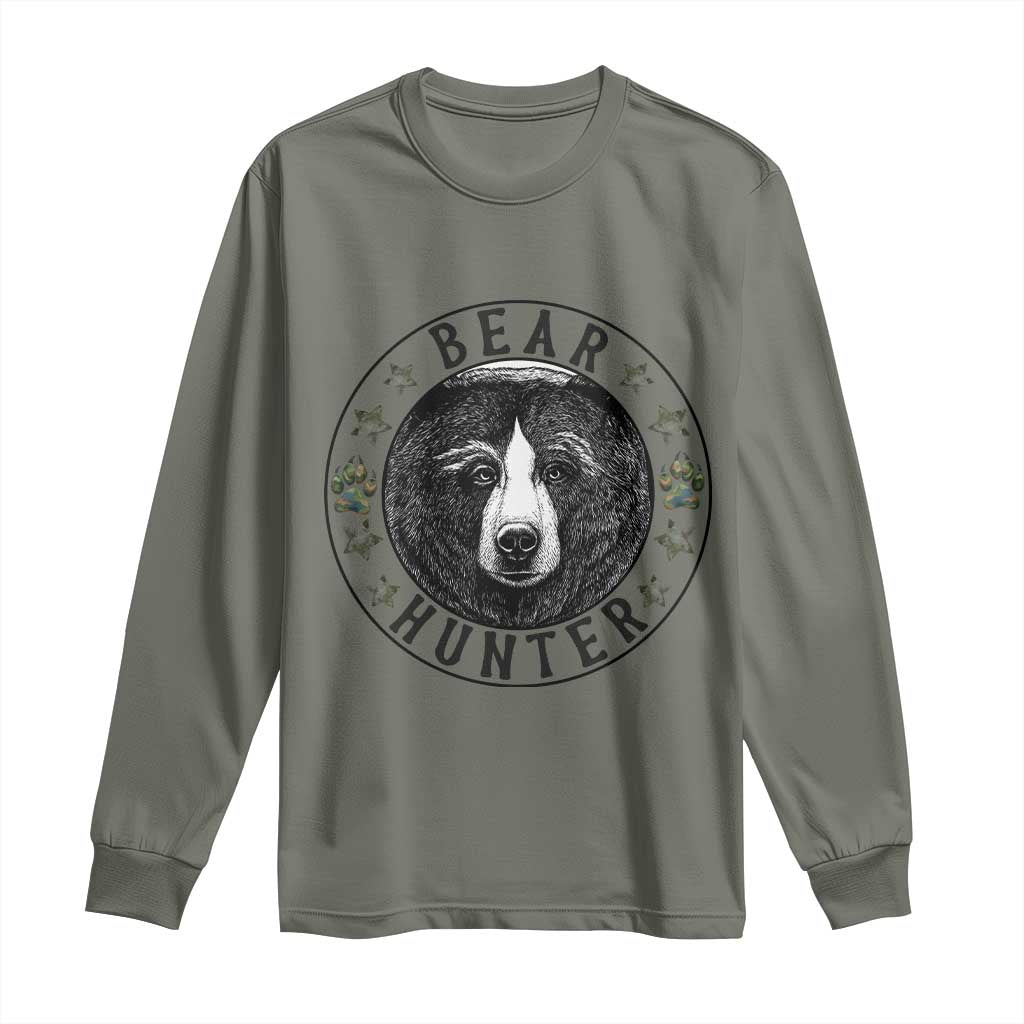 Bear Hunter Long Sleeve Shirt Funny Hunting Season Gift TS12 Military Green Print Your Wear