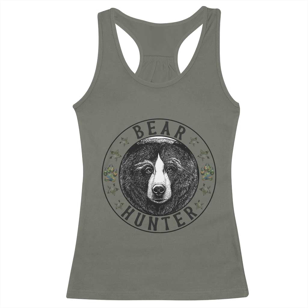 Bear Hunter Racerback Tank Top Funny Hunting Season Gift TS12 Military Green Print Your Wear