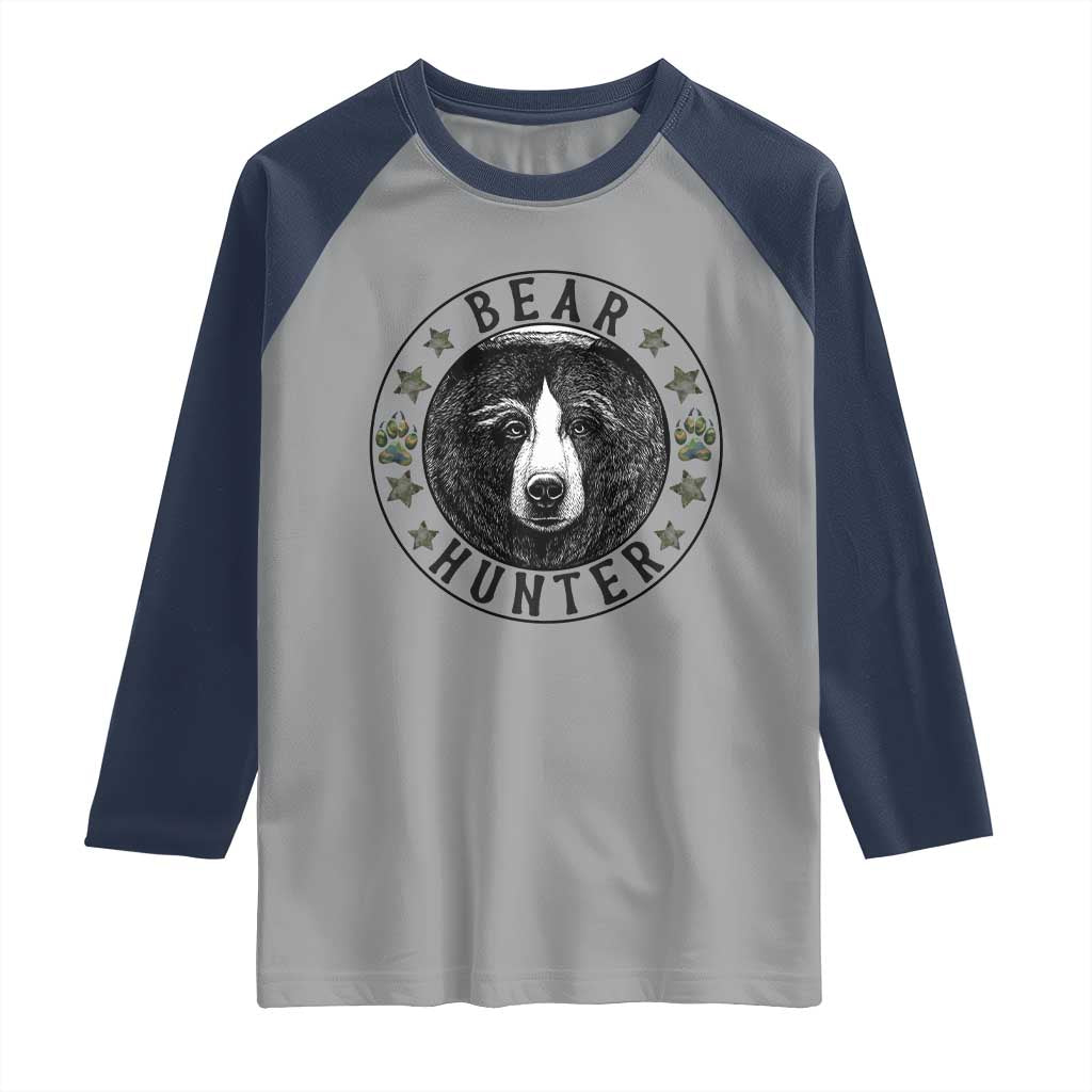 Bear Hunter Raglan Shirt Funny Hunting Season Gift TS12 Sport Gray Navy Print Your Wear