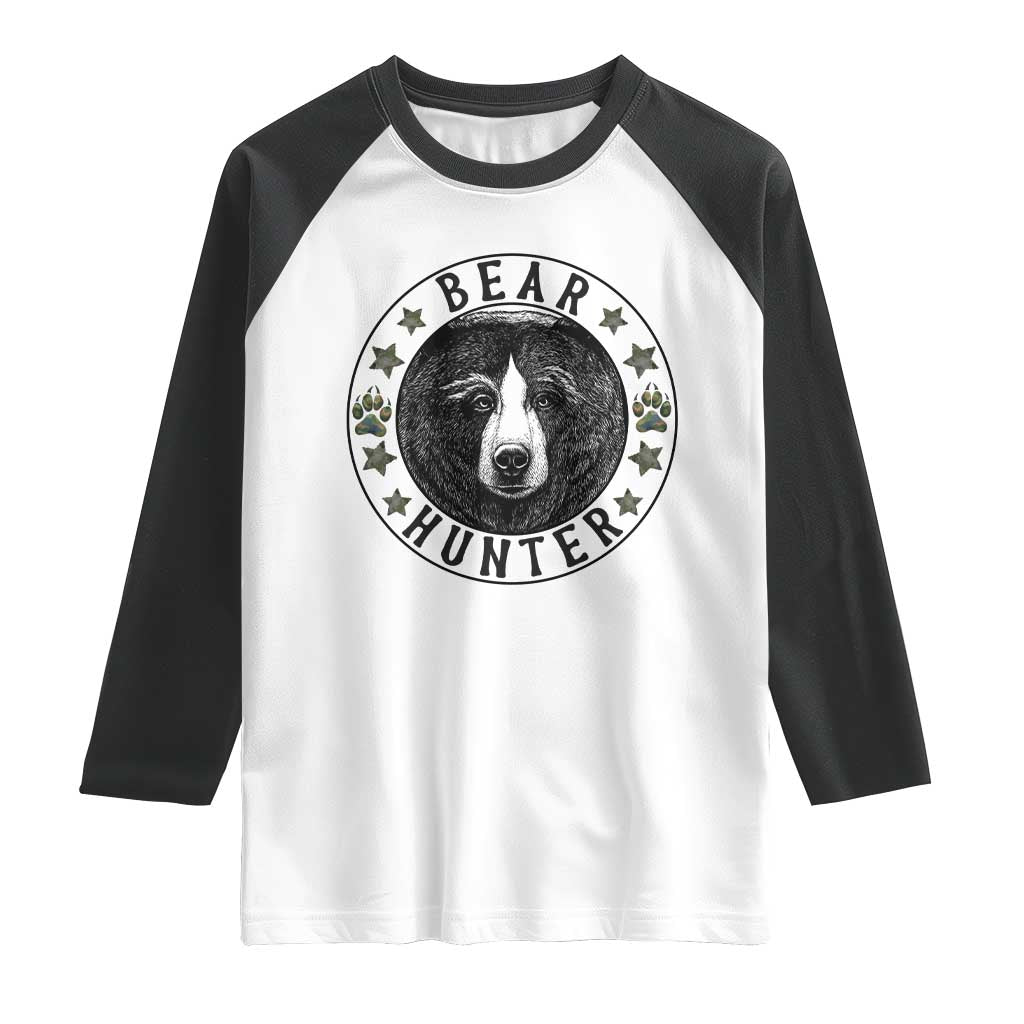 Bear Hunter Raglan Shirt Funny Hunting Season Gift TS12 White Black Print Your Wear