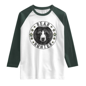 Bear Hunter Raglan Shirt Funny Hunting Season Gift TS12 White Dark Forest Green Print Your Wear
