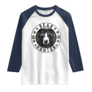 Bear Hunter Raglan Shirt Funny Hunting Season Gift TS12 White Navy Print Your Wear