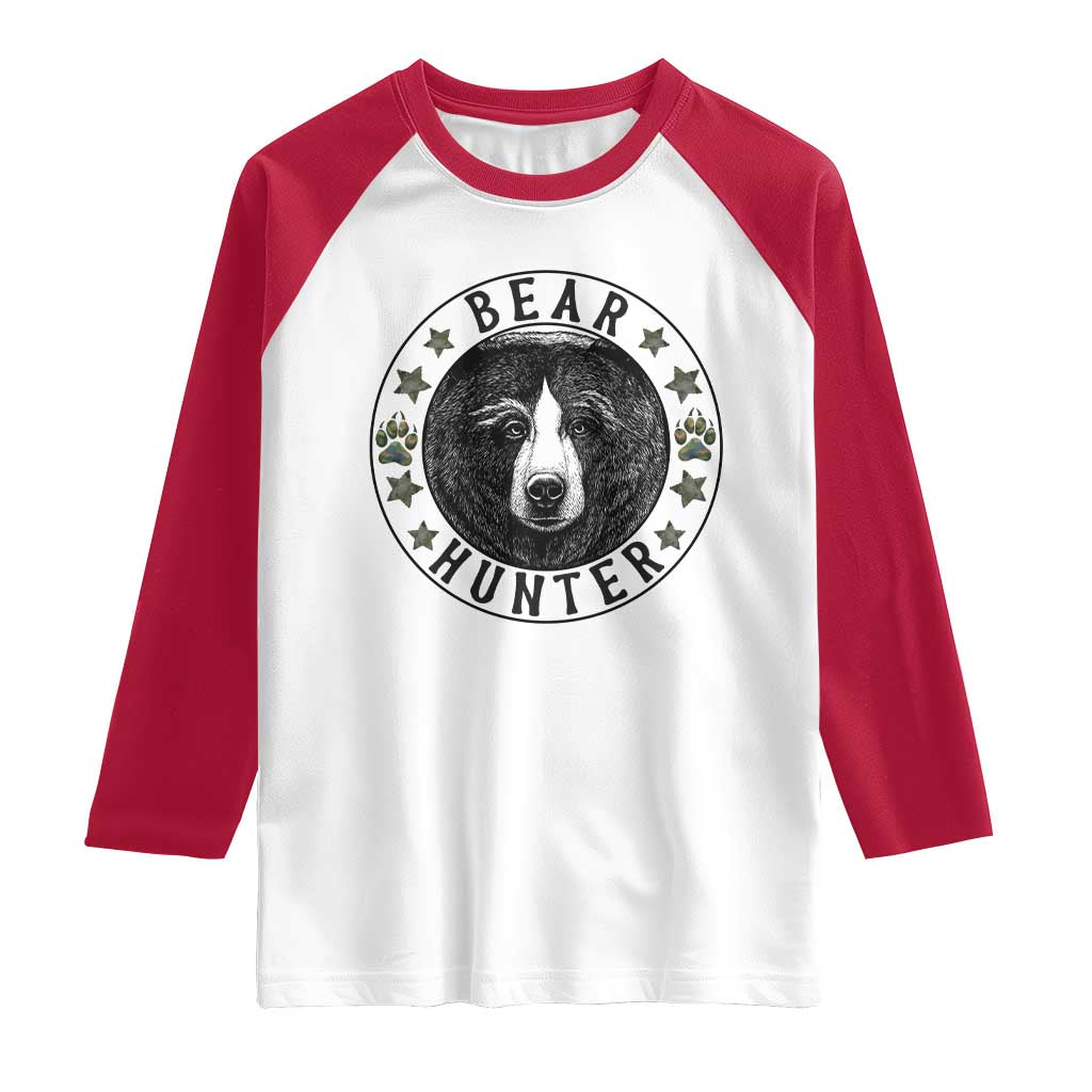 Bear Hunter Raglan Shirt Funny Hunting Season Gift TS12 White Red Print Your Wear