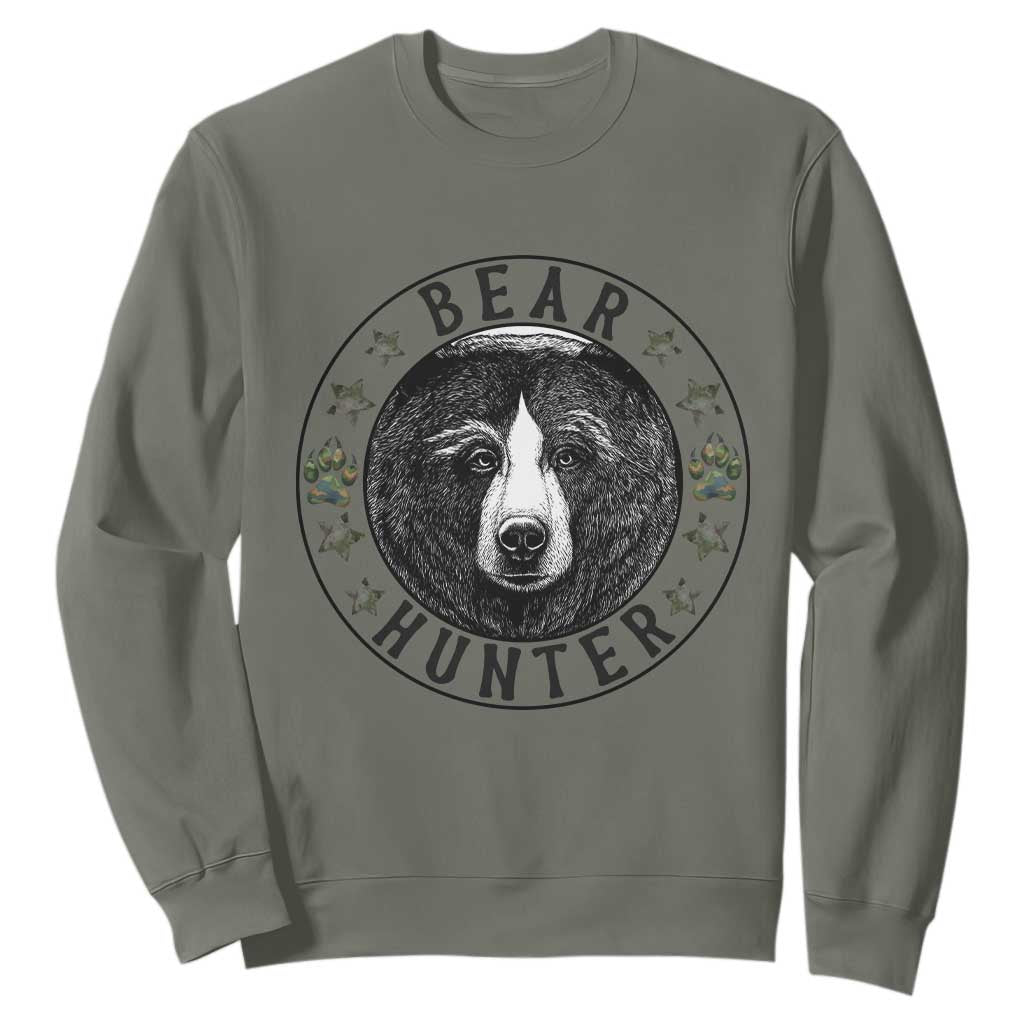 Bear Hunter Sweatshirt Funny Hunting Season Gift TS12 Military Green Print Your Wear