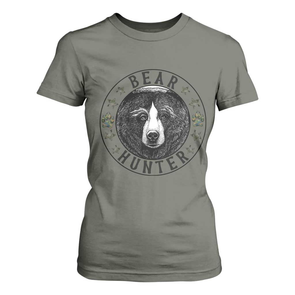 Bear Hunter T Shirt For Women Funny Hunting Season Gift TS12 Military Green Print Your Wear