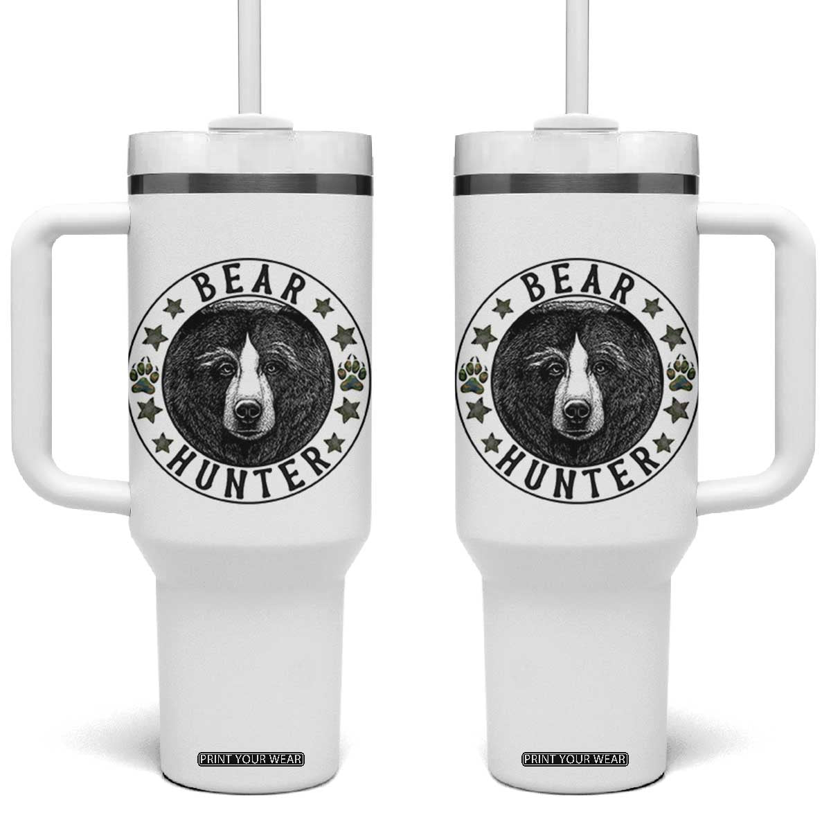 Bear Hunter Tumbler With Handle Funny Hunting Season Gift TS12 One Size: 40 oz White Print Your Wear