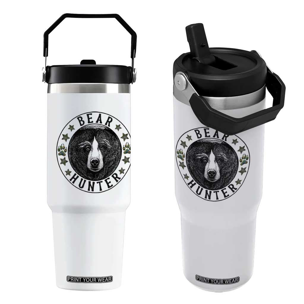 Bear Hunter Flip Straw Tumbler Funny Hunting Season Gift TS12 One Size: 30 oz White Print Your Wear