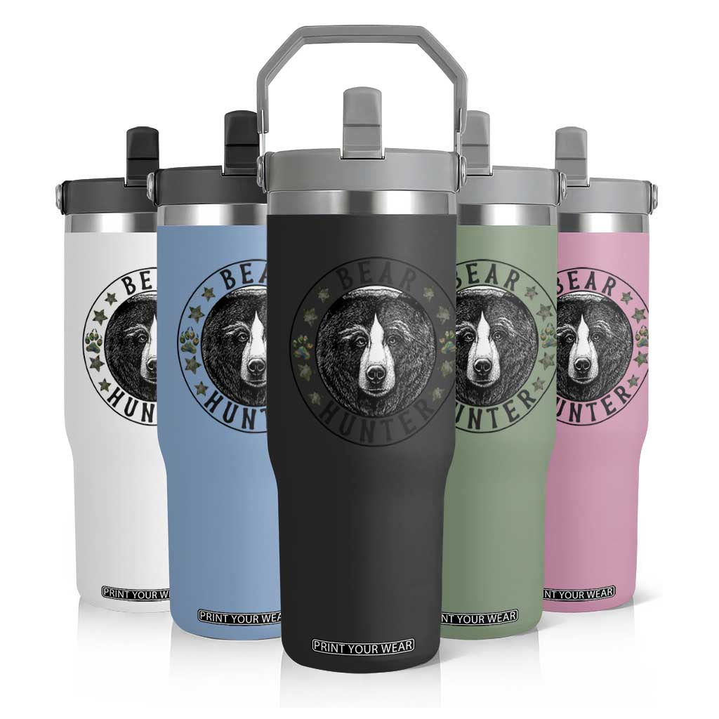 Bear Hunter Flip Straw Tumbler Funny Hunting Season Gift TS12 Print Your Wear