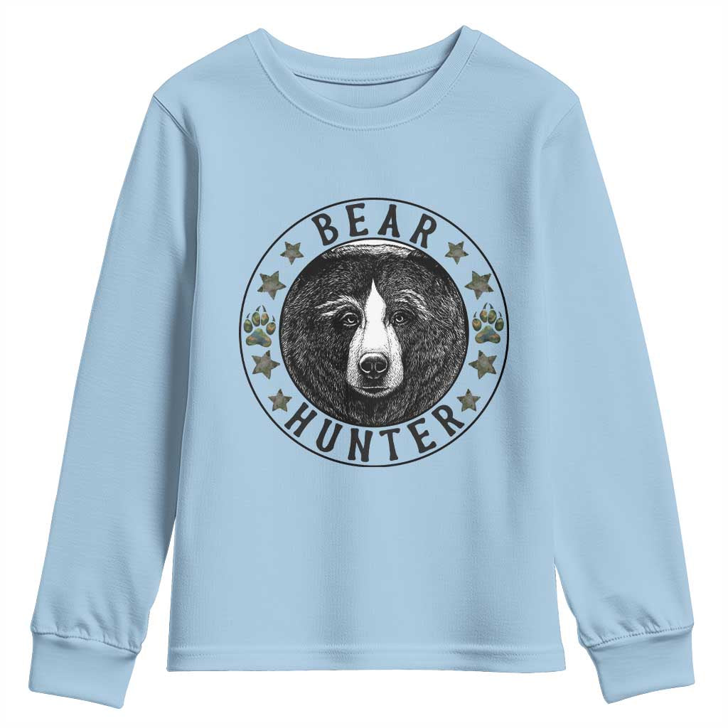 Bear Hunter Youth Sweatshirt Funny Hunting Season Gift TS12 Light Blue Print Your Wear