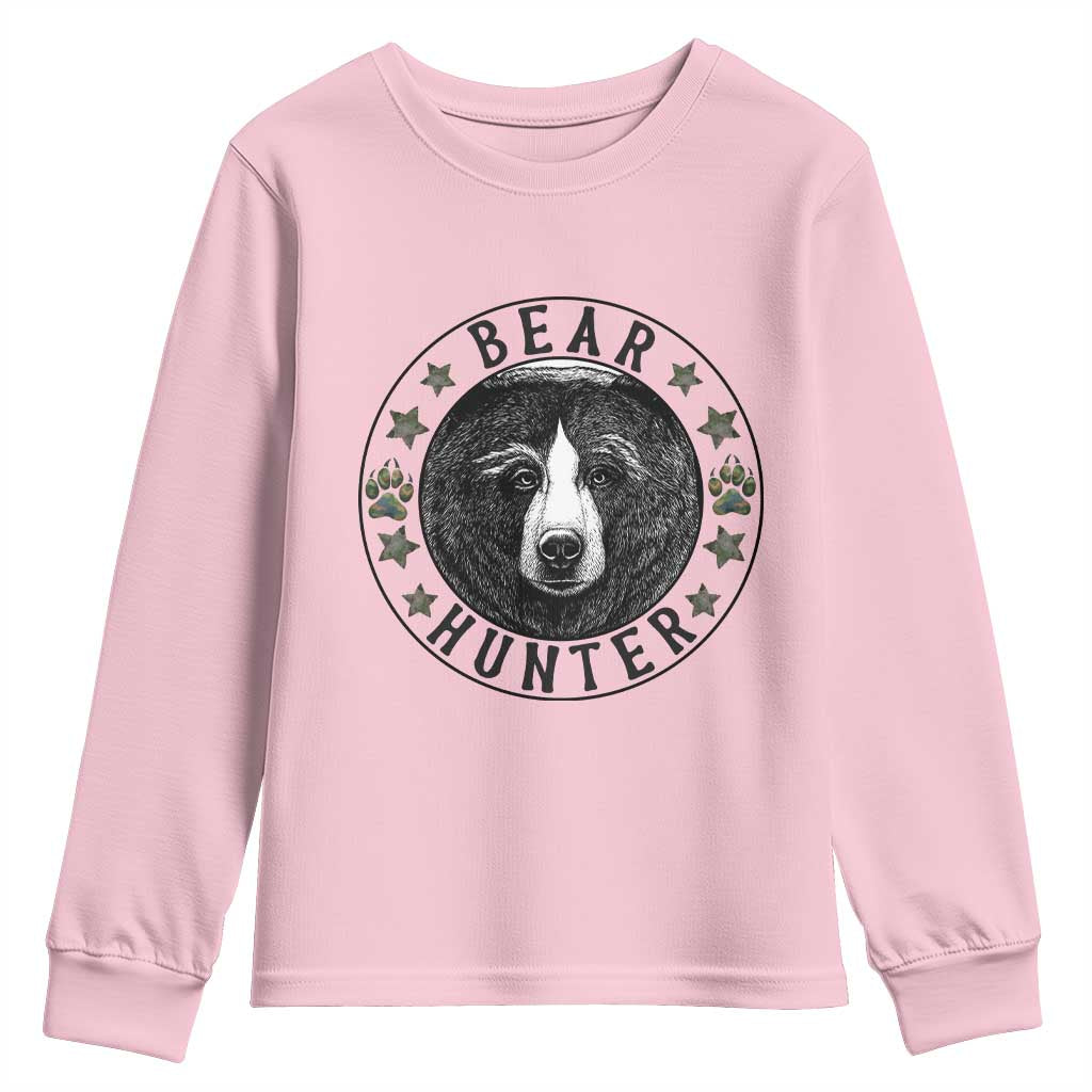 Bear Hunter Youth Sweatshirt Funny Hunting Season Gift TS12 Light Pink Print Your Wear